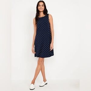 XL. Sleeveless Navy Polka Dot Swing Dress